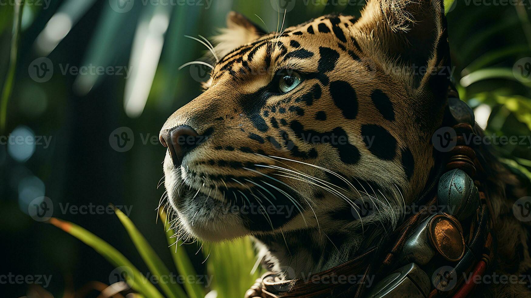 detailopname foto van een jaguar op zoek ieder richting Aan oerwoud. generatief ai