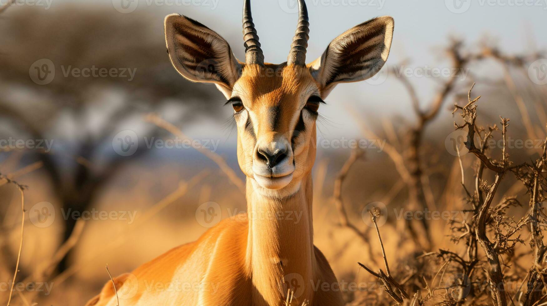 detailopname foto van een gazelle op zoek ieder richting. generatief ai