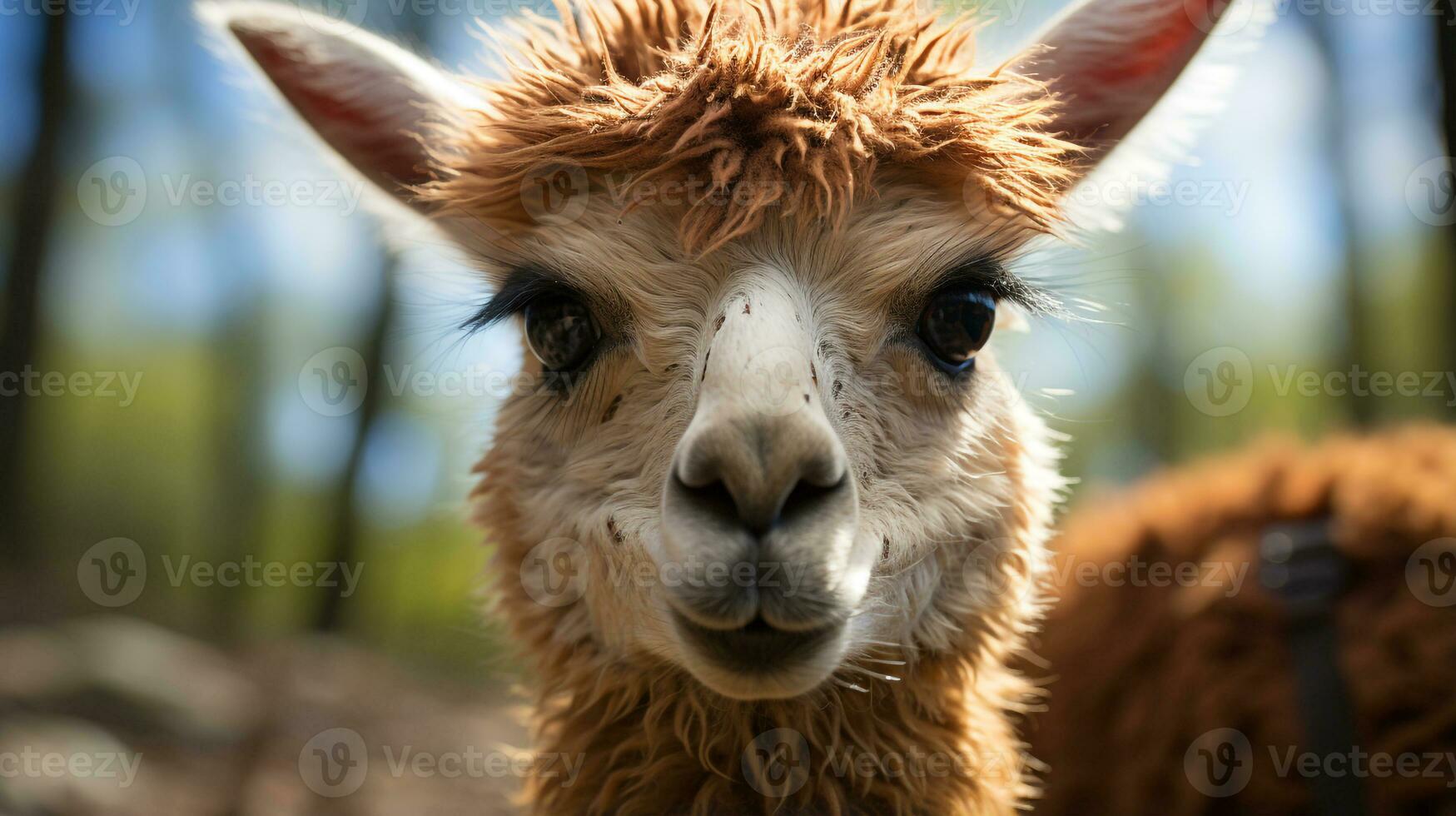 detailopname foto van een alpaca op zoek ieder richting. generatief ai