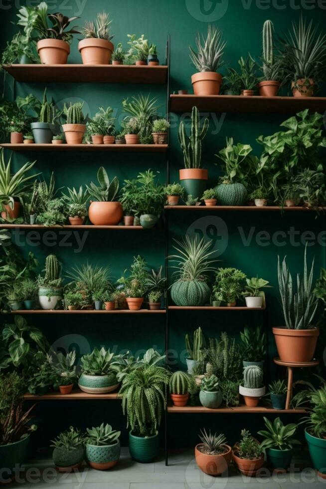 een kamer gevulde met ingemaakt planten foto