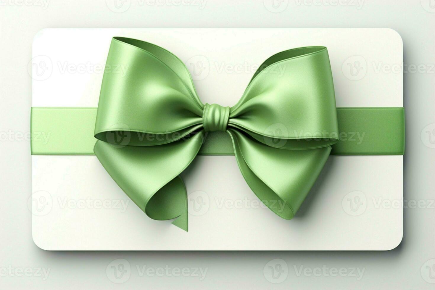 geïsoleerd geschenk kaart, versierd met groen lint boog. knapperig wit achtergrond. ai gegenereerd foto
