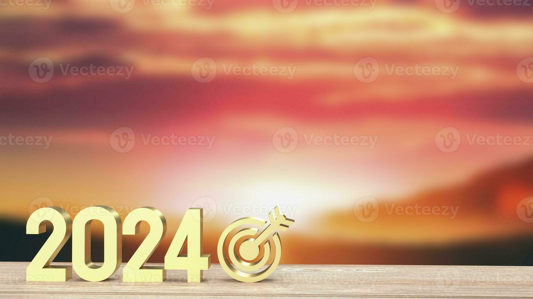 de goud 2024 aantal voor nieuw jaar bedrijf concept 3d renderen foto