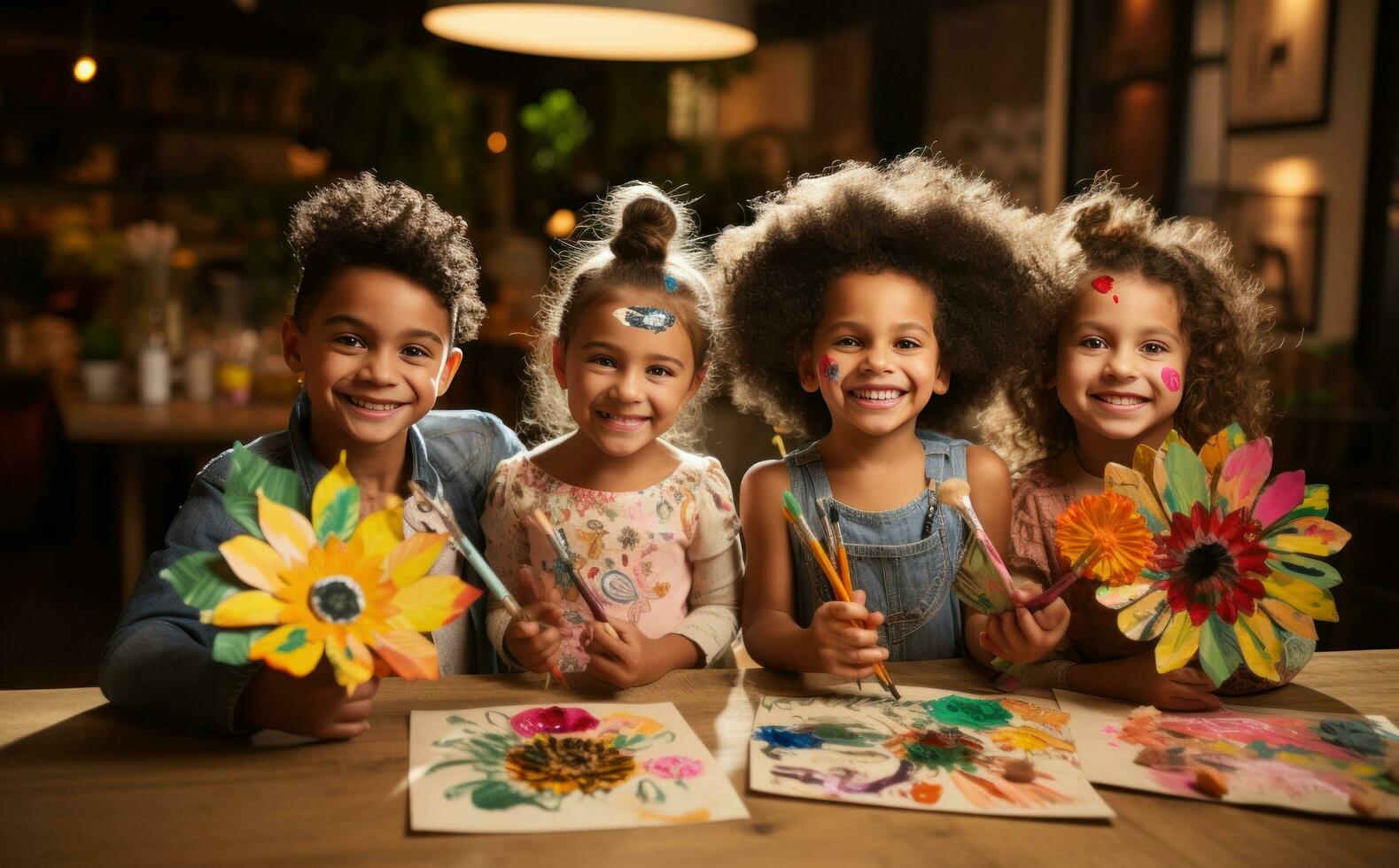 kinderen schilderij in kunst klasse foto