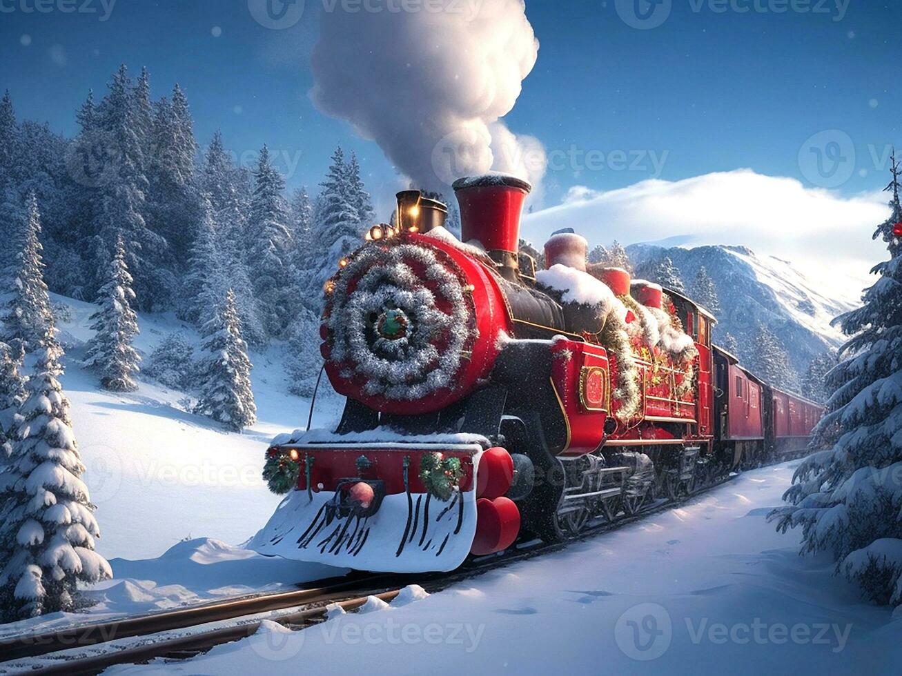 stoom- trein in winter. generatief ai foto