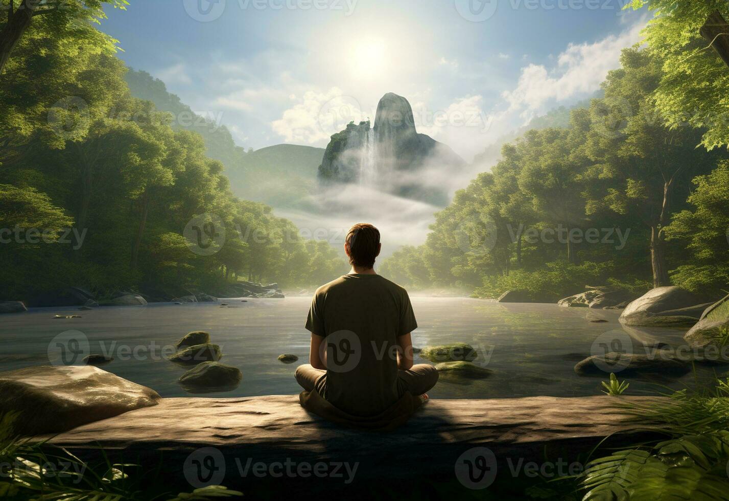 ai generatief foto van een Mens beoefenen opmerkzaamheid en meditatie in een vredig natuurlijk milieu Sony a7s realistisch afbeelding, ultra hd, hoog ontwerp heel gedetailleerd