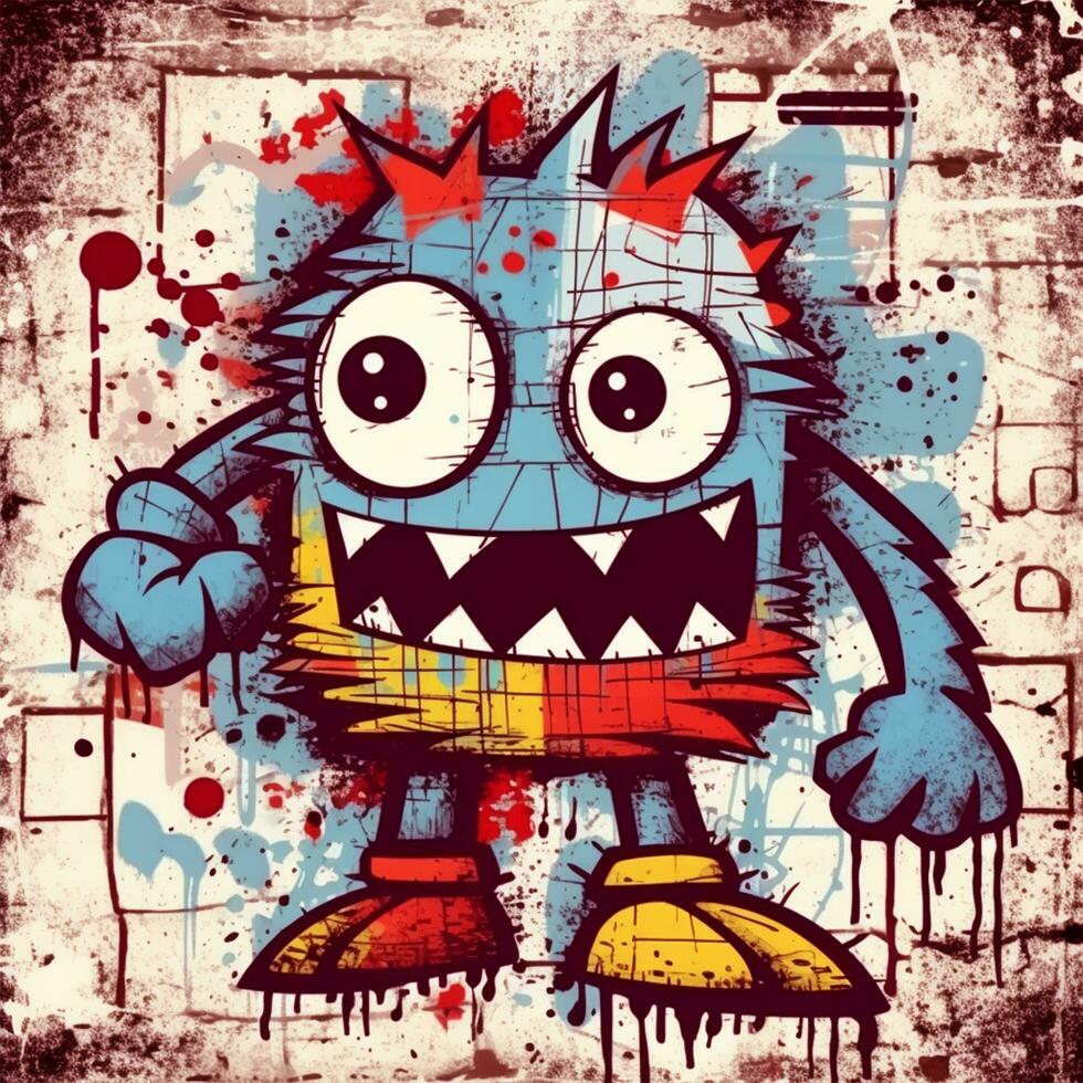 abstract grunge stedelijk patroon met monster tekening foto