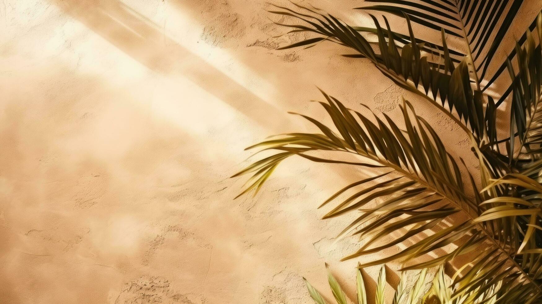 beige achtergrond met palm bladeren foto