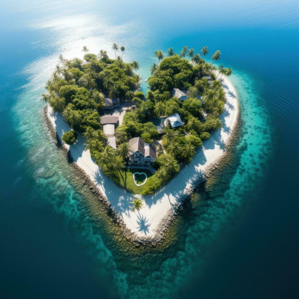 hartvormig eiland in de oceaan antenne visie foto