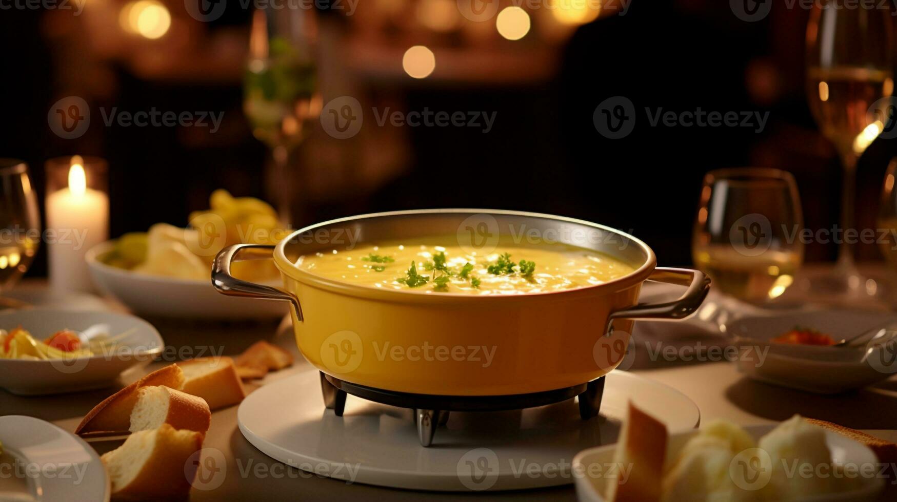 foto van kaas fondue net zo een schotel in een hoogwaardig restaurant. generatief ai