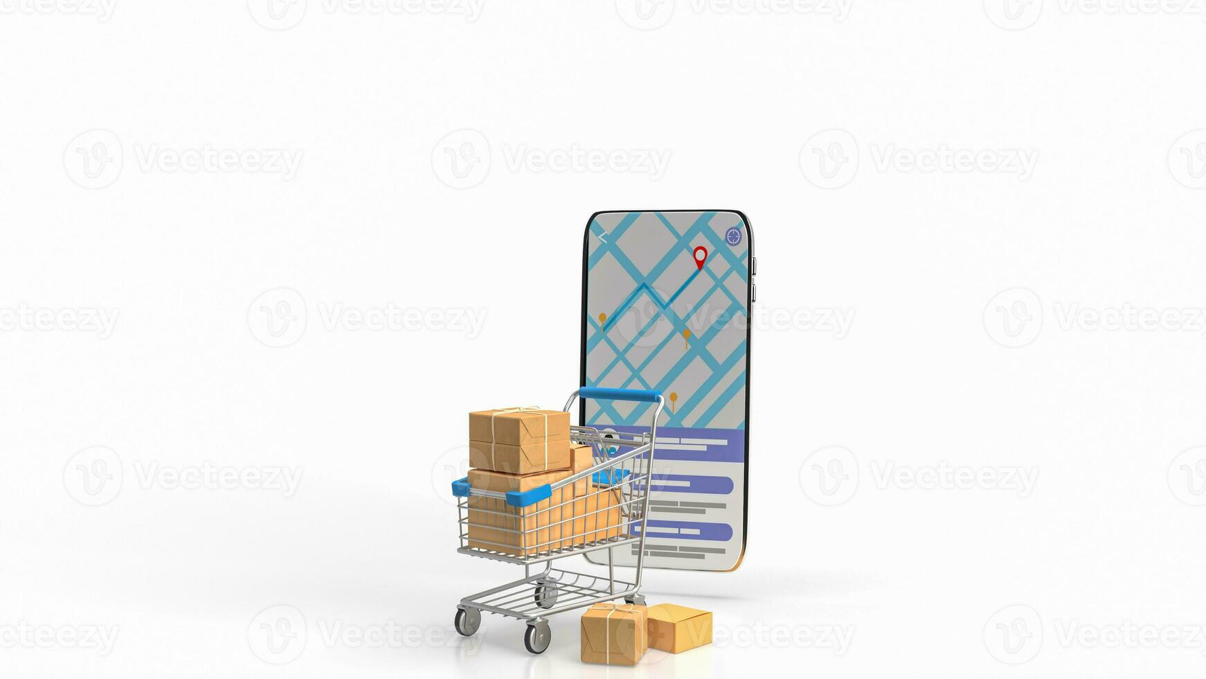 de trolley en mobiel app voor e handel concept 3d renderen foto