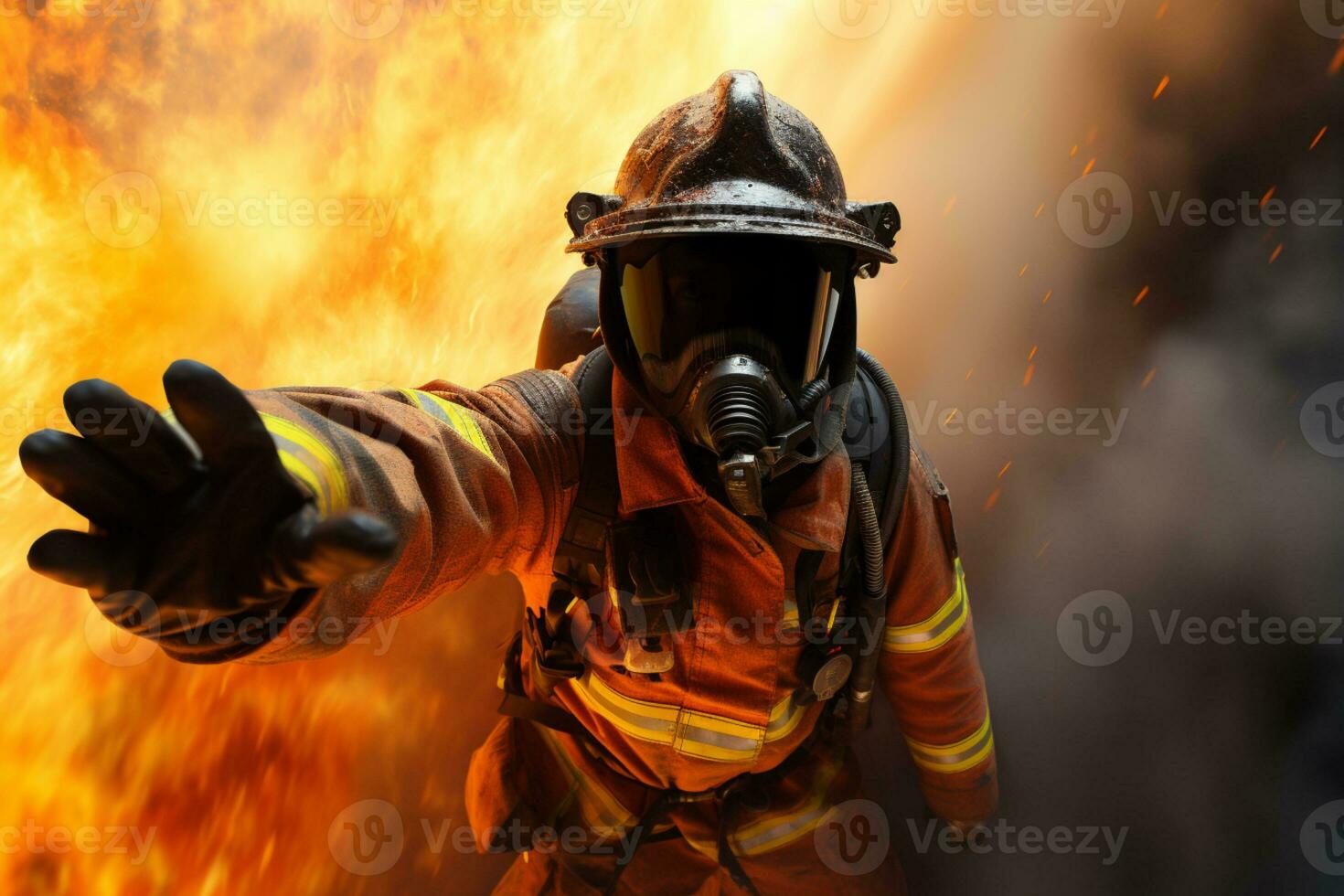 brandweerlieden sprong in actie, beveiligen overlevenden van gevaarlijk situaties met moed. ai gegenereerd foto