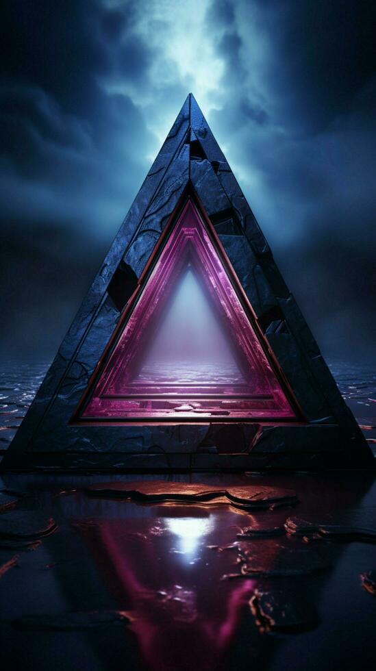 mystiek cyaan valknut filmische verlichting tegen een vlak Purper backdrop verticaal mobiel behang ai gegenereerd foto