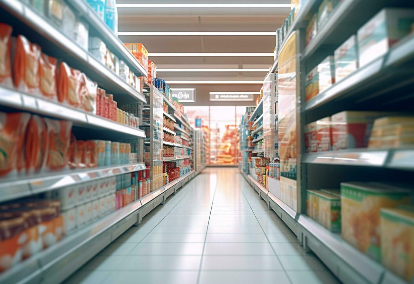 ai generatief wazig boodschappen doen schappen in supermarkten en afdeling winkels realistisch beeld ultra hd hoog ontwerp foto