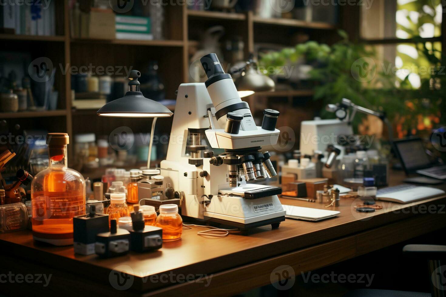 sommige onderzoekers zijn aan het doen experimenten in de laboratorium. ai generatief foto