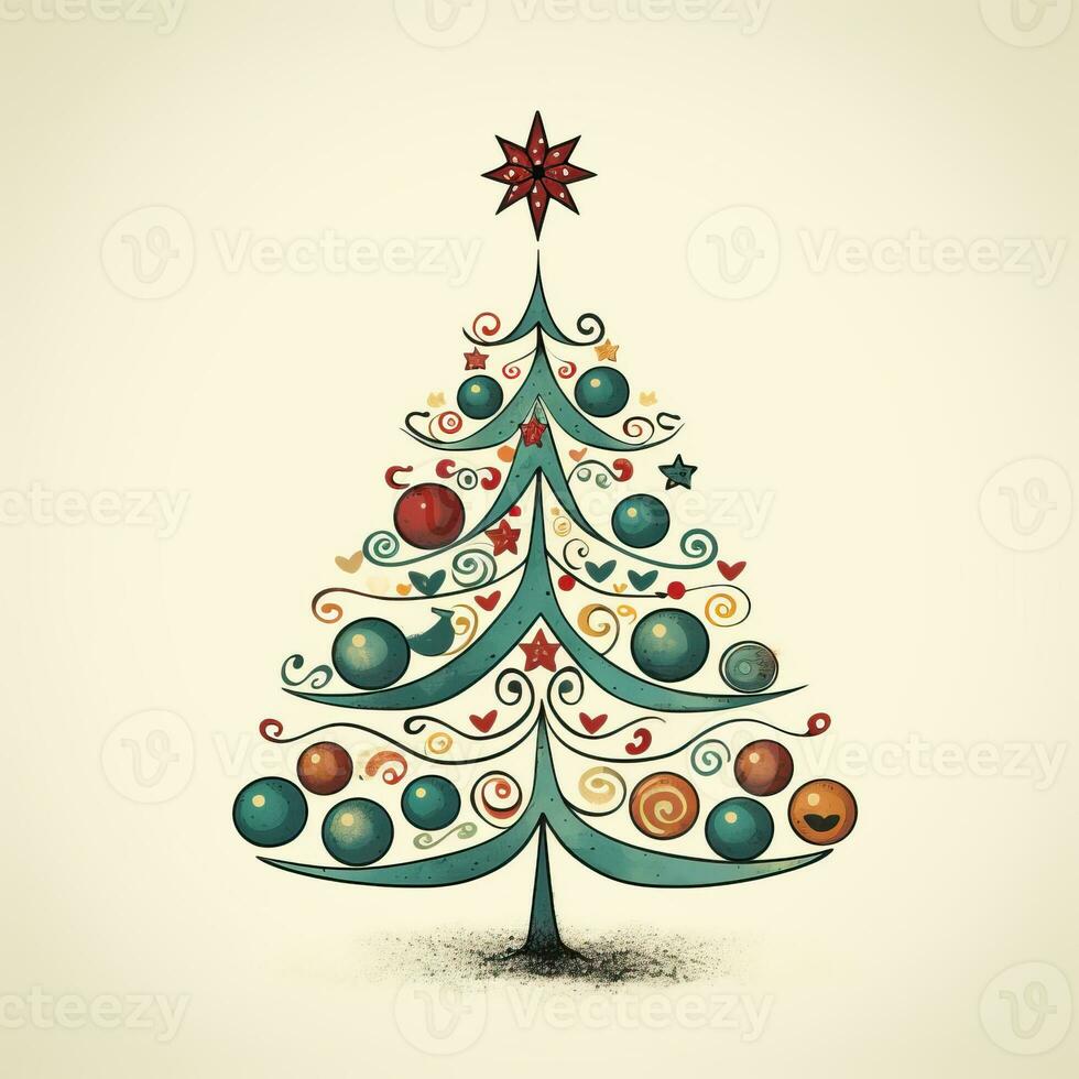 Kerstmis boom retro stijl wit achtergrond hoog kwaliteit ai gegenereerd beeld foto