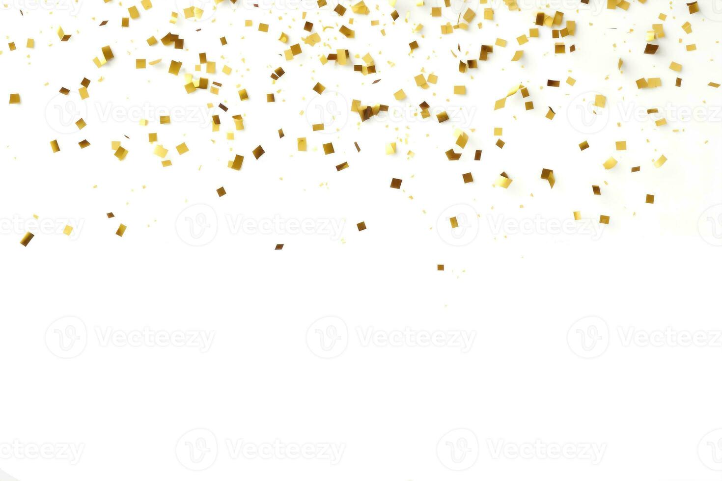 goud confetti vallend naar beneden in voorkant van een wit achtergrond foto