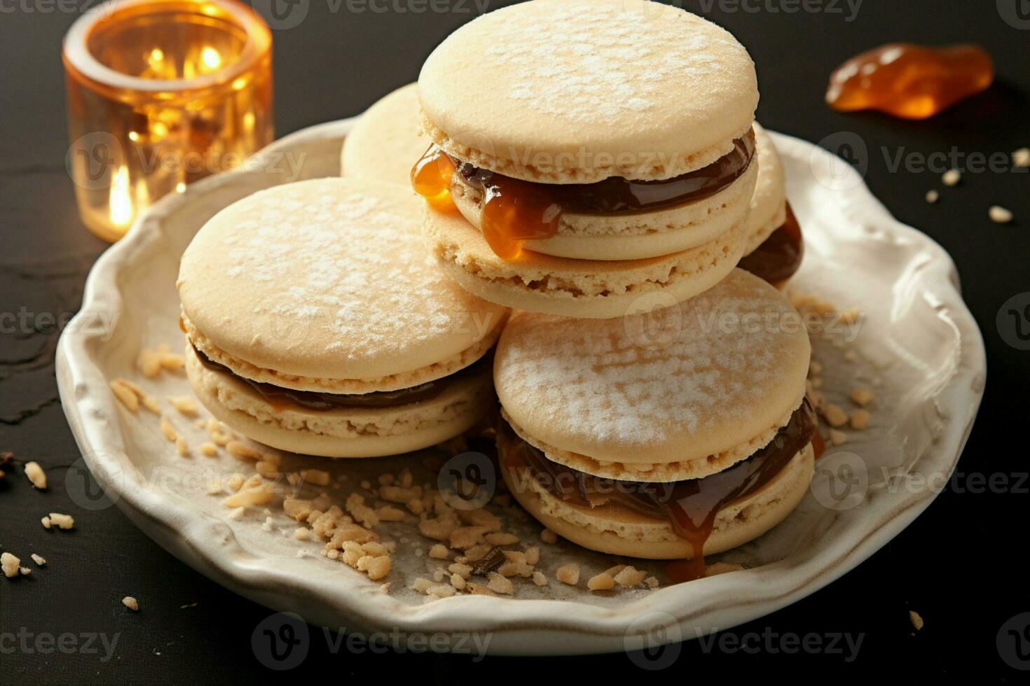 aanlokkelijk behandelt alfajores koekjes belichamen de essence van heerlijkheid in elke beet ai gegenereerd foto