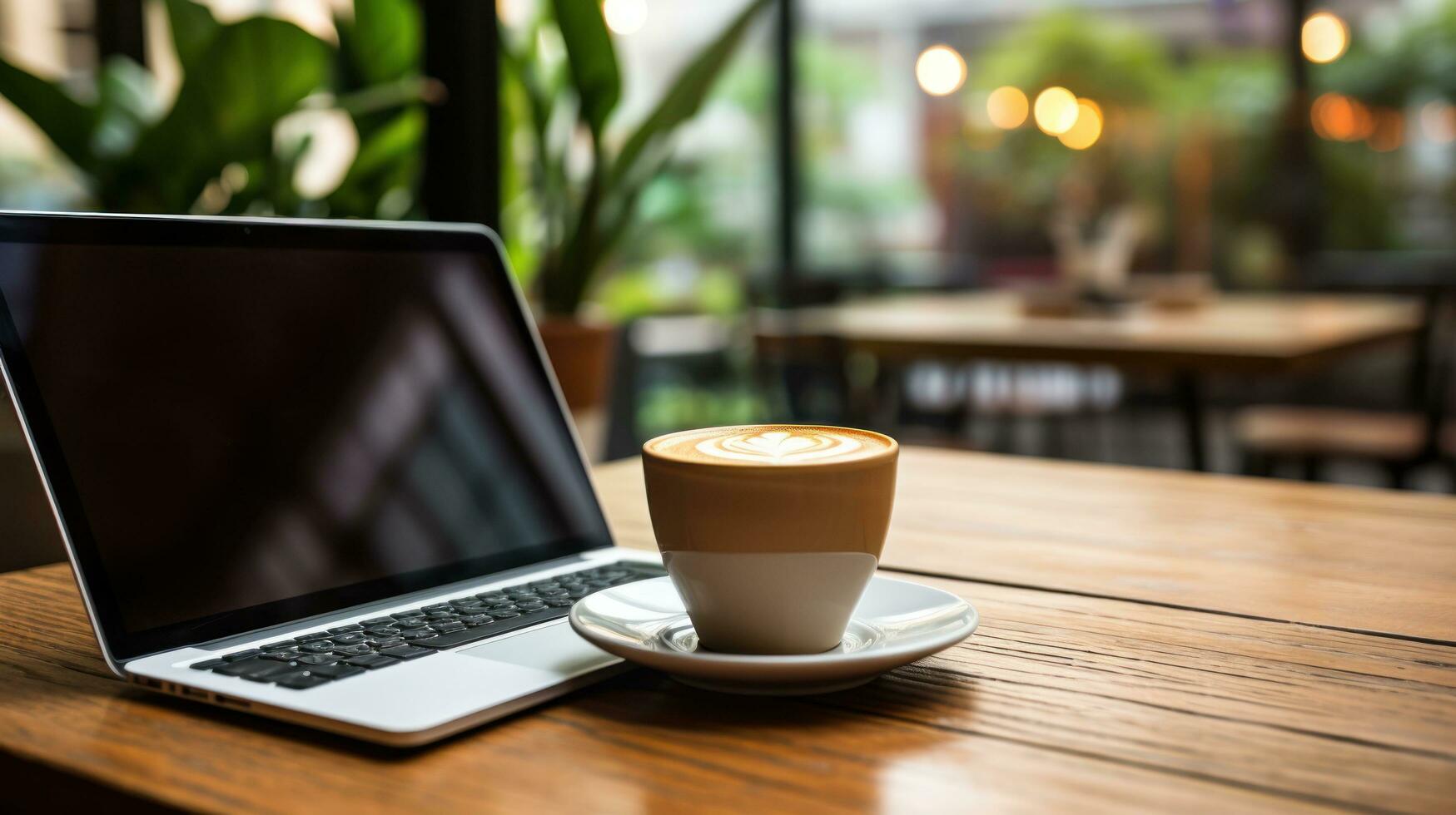 detailopname van een laptop en koffie foto