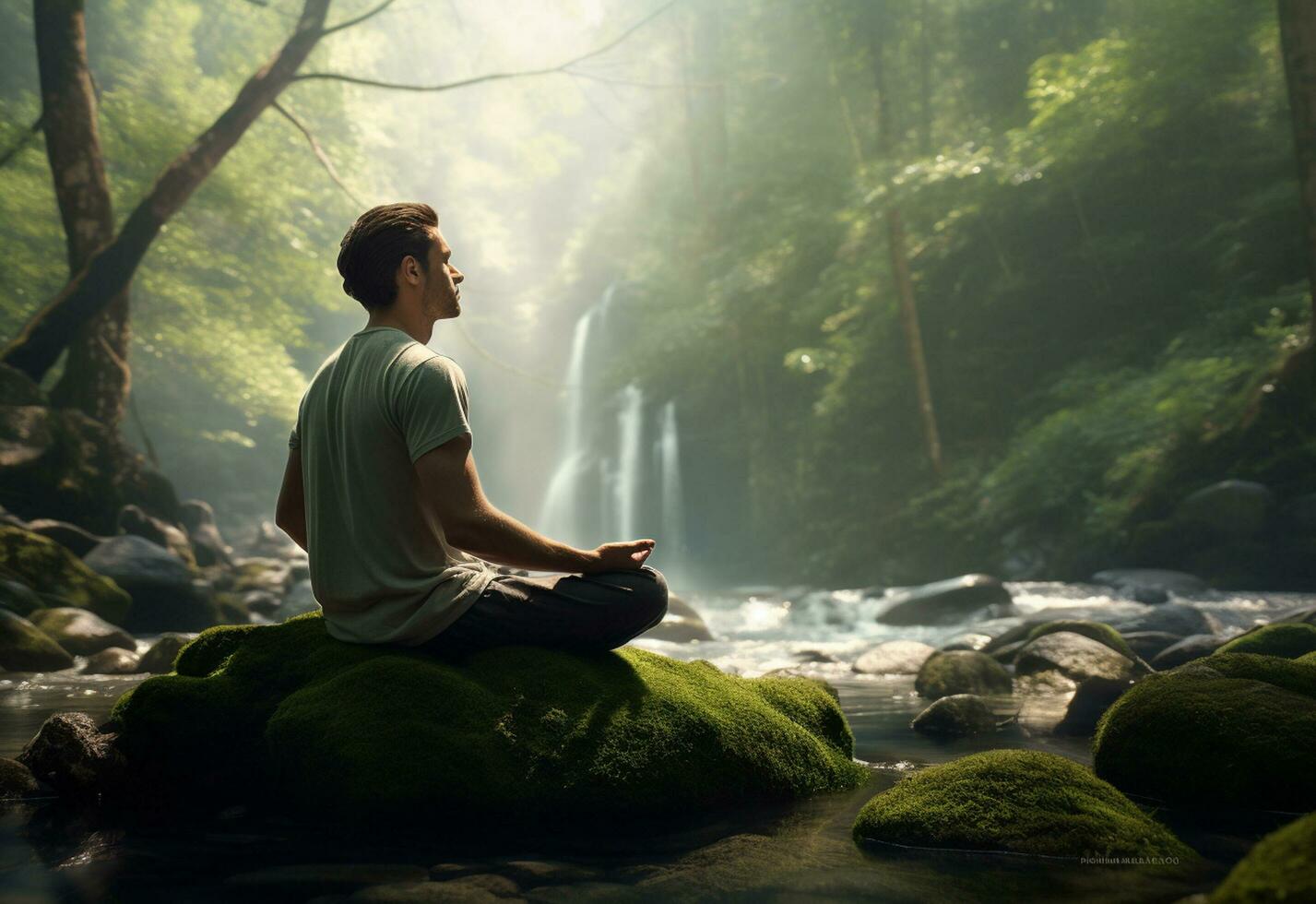 ai generatief foto van een Mens beoefenen opmerkzaamheid en meditatie in een vredig natuurlijk milieu Sony a7s realistisch afbeelding, ultra hd, hoog ontwerp heel gedetailleerd