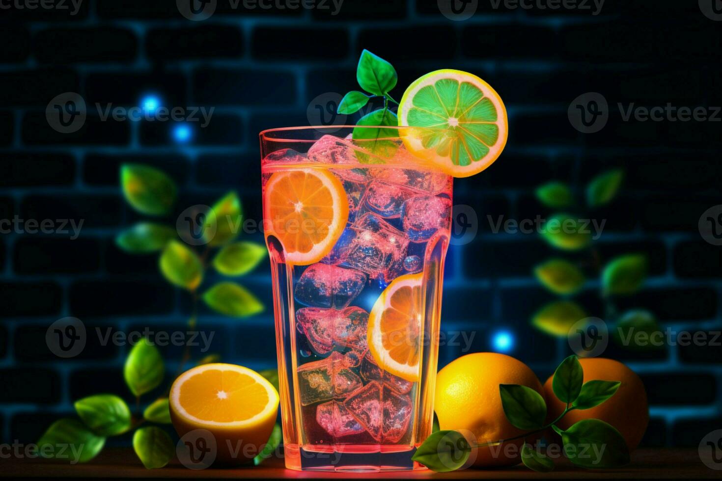 nippen Aan neon lit limonade, een barsten van citrus zonneschijn in elke laten vallen ai gegenereerd foto