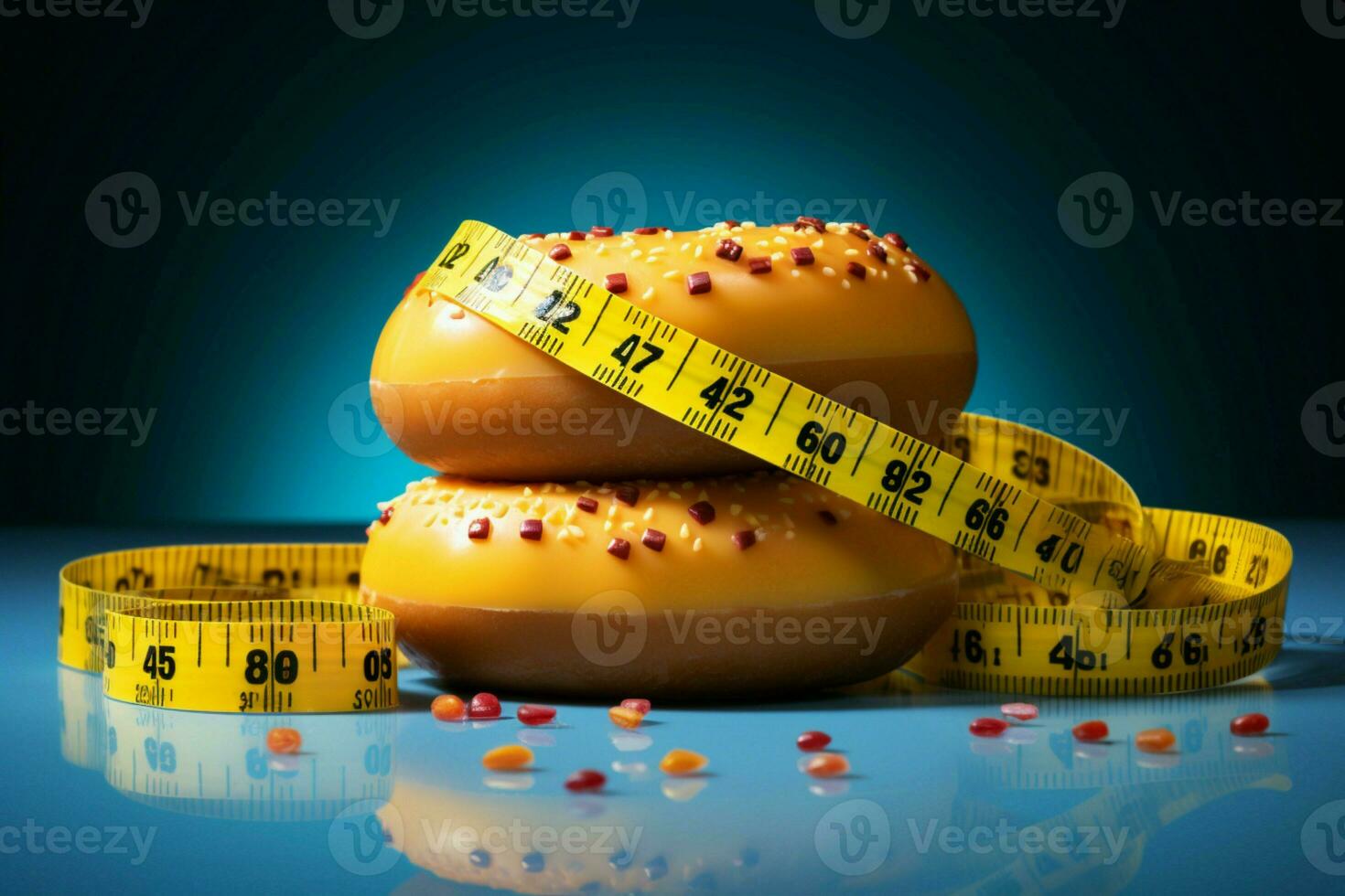 dieet keuze donut terughoudend door meten plakband, beeltenis gewicht verlies voornemen ai gegenereerd foto