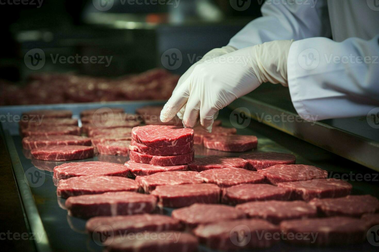 Hamburger pasteitjes nemen vorm onder de geschoold handen van toegewijd slagers verwerken ai gegenereerd foto