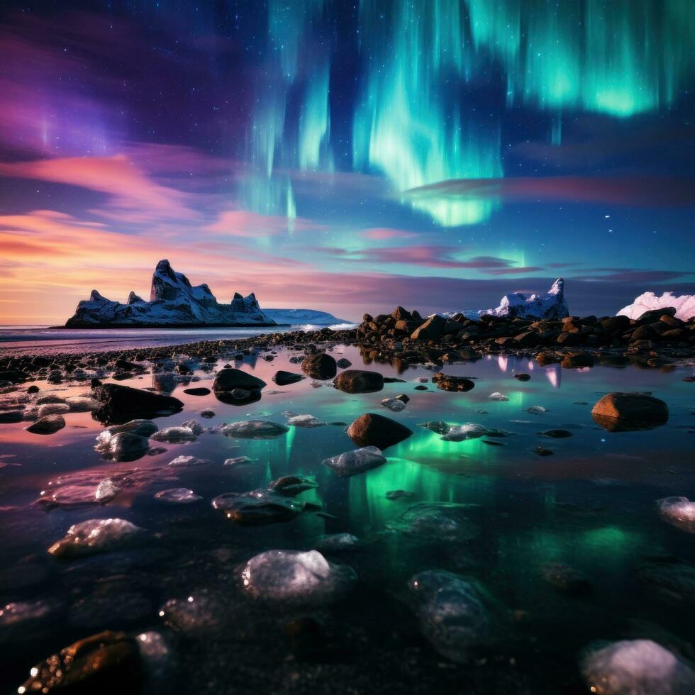 noordelijk lichten in IJsland - verbijsterend natuurlijk fenomeen in de lucht foto