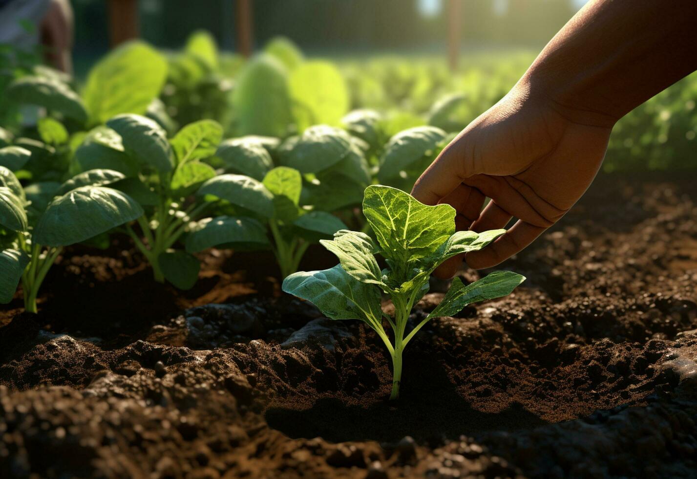 ai generatief boer handen over- boerderij planten realistisch afbeelding, ultra hd, hoog ontwerp heel gedetailleerd foto