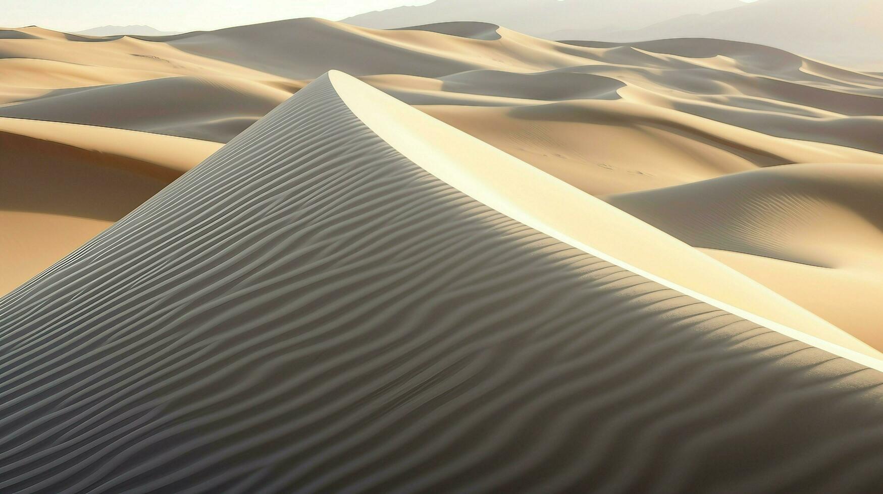 woestijn met zand duinen en zand bergen in de achtergrond ai gegenereerd foto