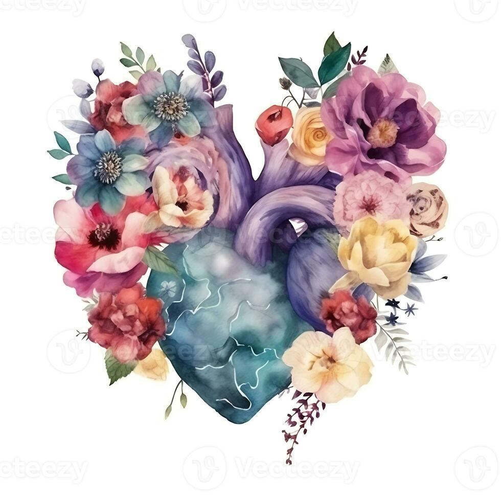 waterverf mooi bloemen vormen hart liefde bloemen clip art foto