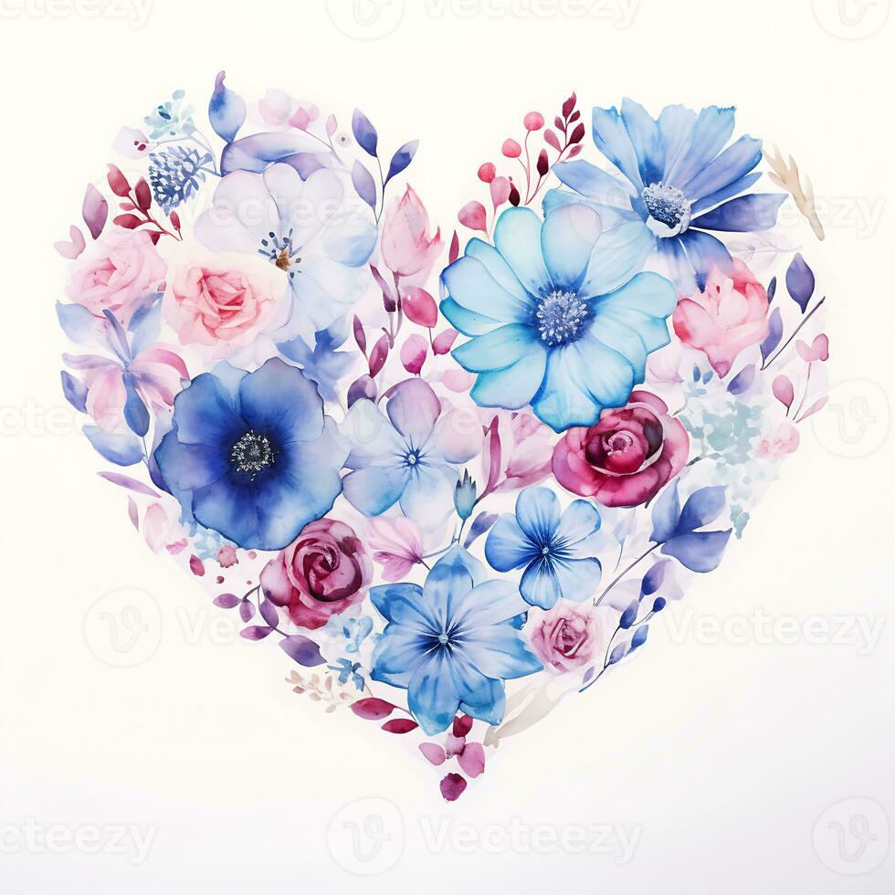 waterverf mooi bloemen vormen hart liefde bloemen clip art foto