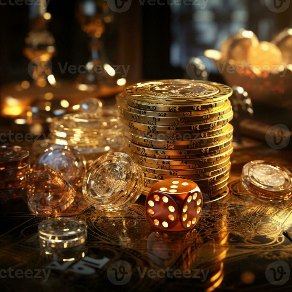 3d renderen beeld van goud en koolstof vip spaander met diamant, casino, geld, Dobbelsteen foto