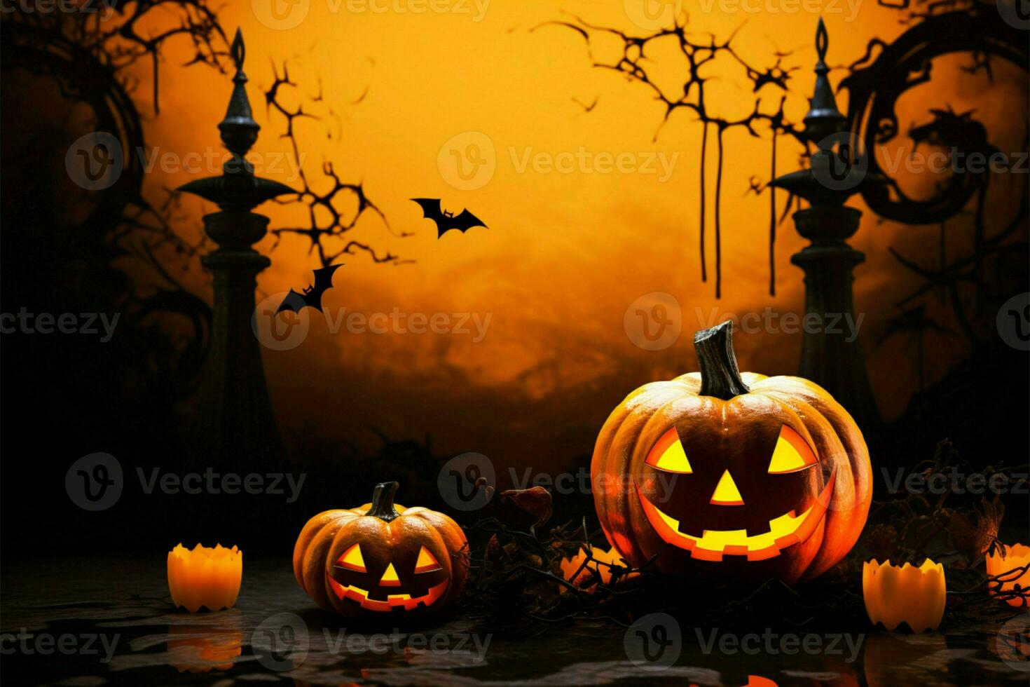 3d weergegeven Product podium Aan een boeiend halloween themed achtergrond ai gegenereerd foto