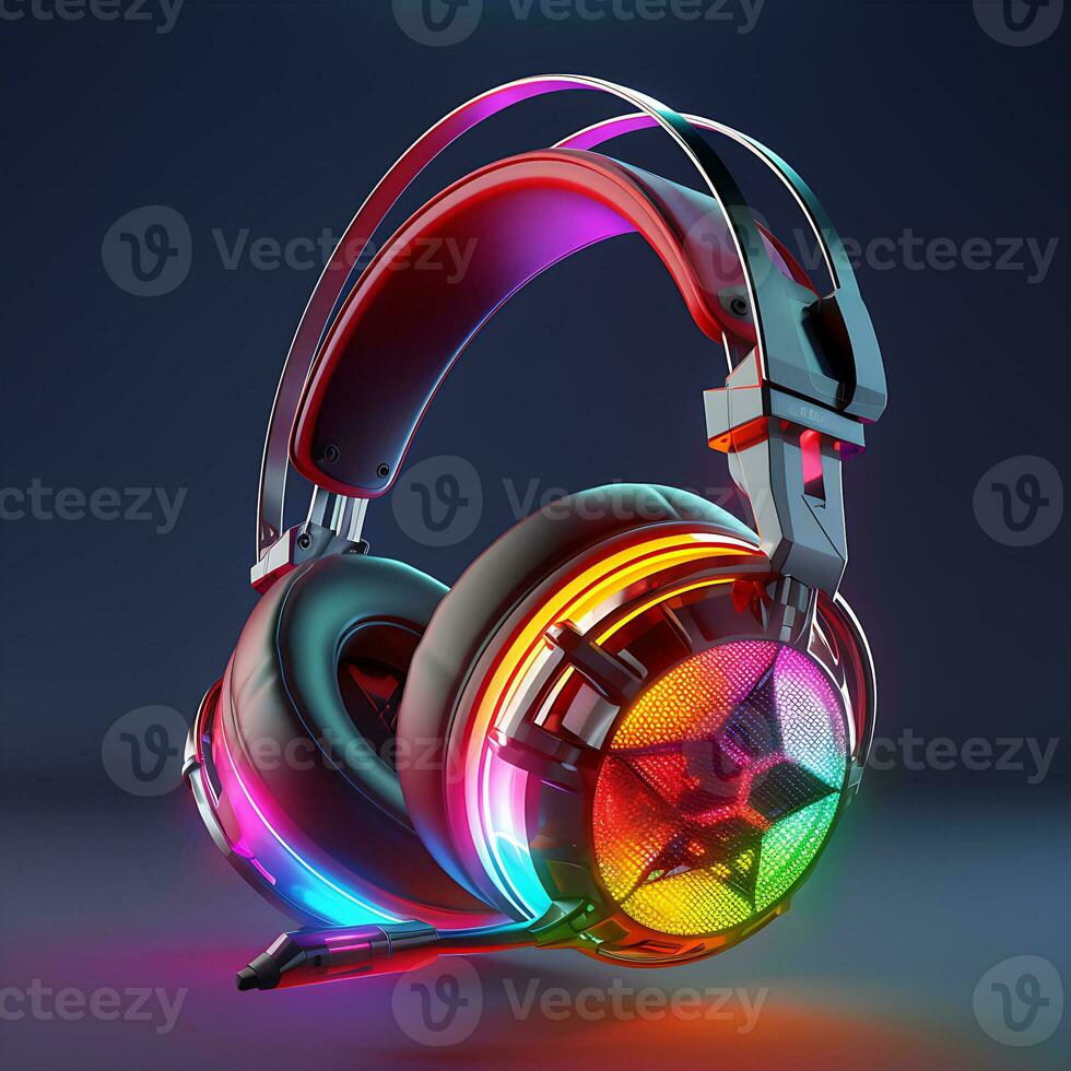 kleurrijk gaming glimmend koptelefoon en mooi neon lichten hoofdtelefoons foto
