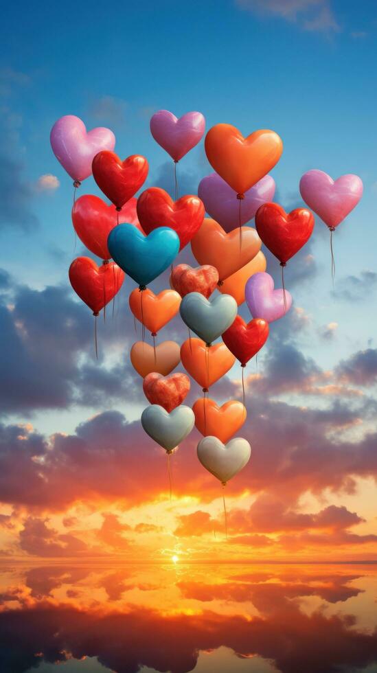 hartvormig heet lucht ballonnen in de lucht foto