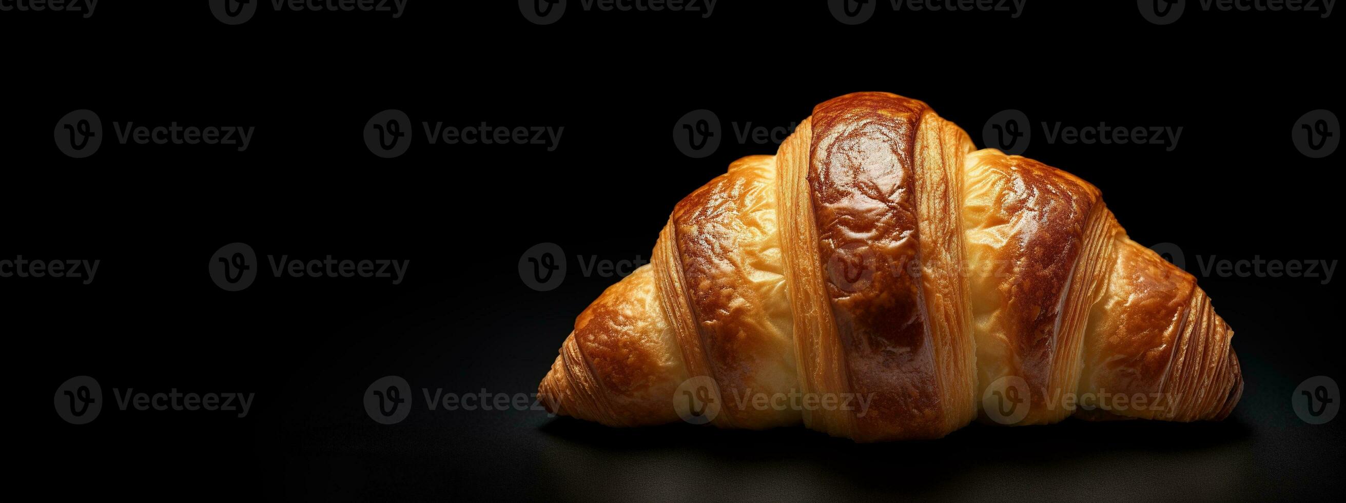 generatief ai, vers croissant Aan donker achtergrond met kopiëren ruimte, Frans bakkerij foto