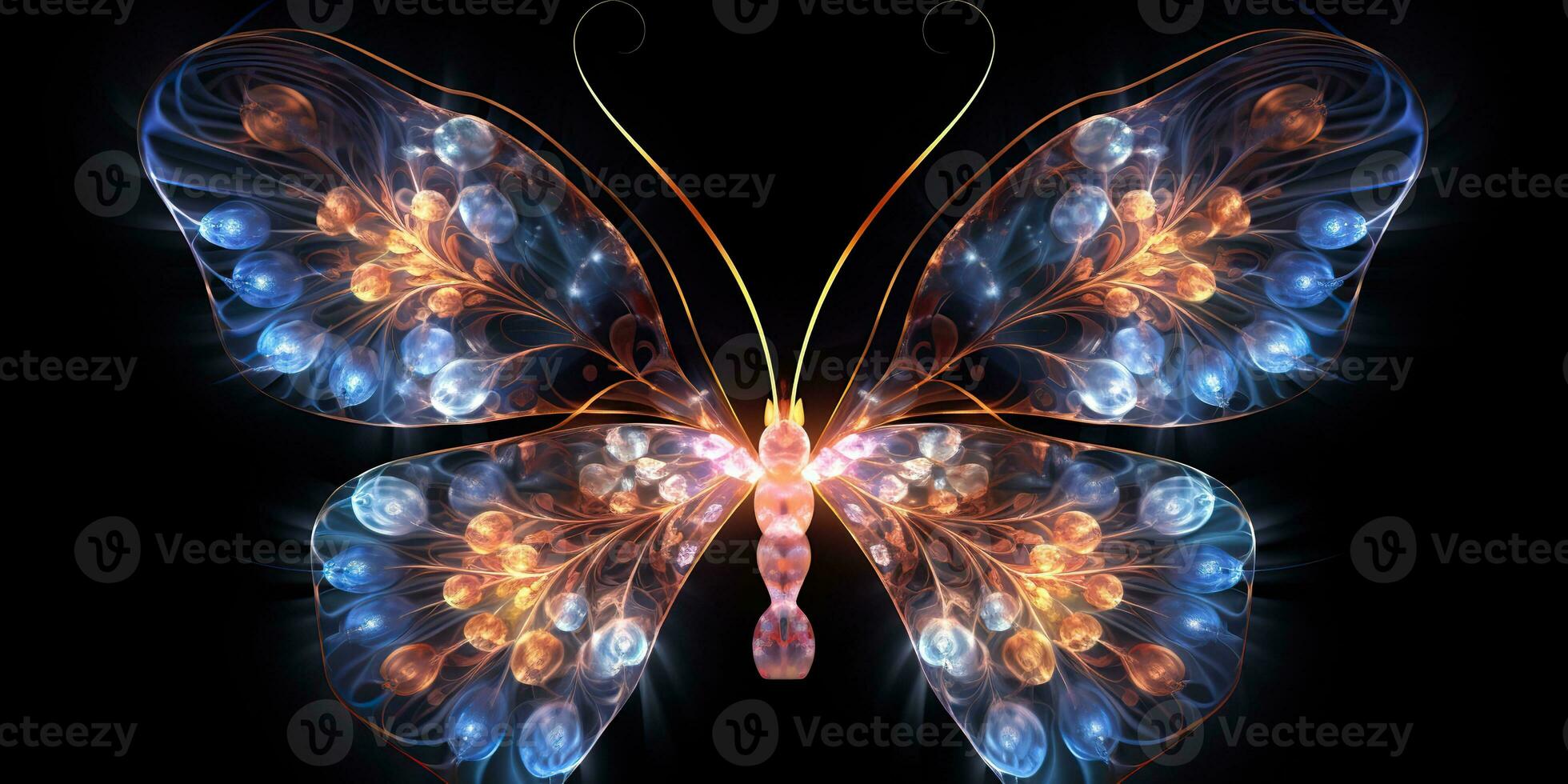 ai gegenereerd. ai generatief. fractal x-ray gloeiend vlinder insect kever decoratief sjabloon. grafisch kunst foto