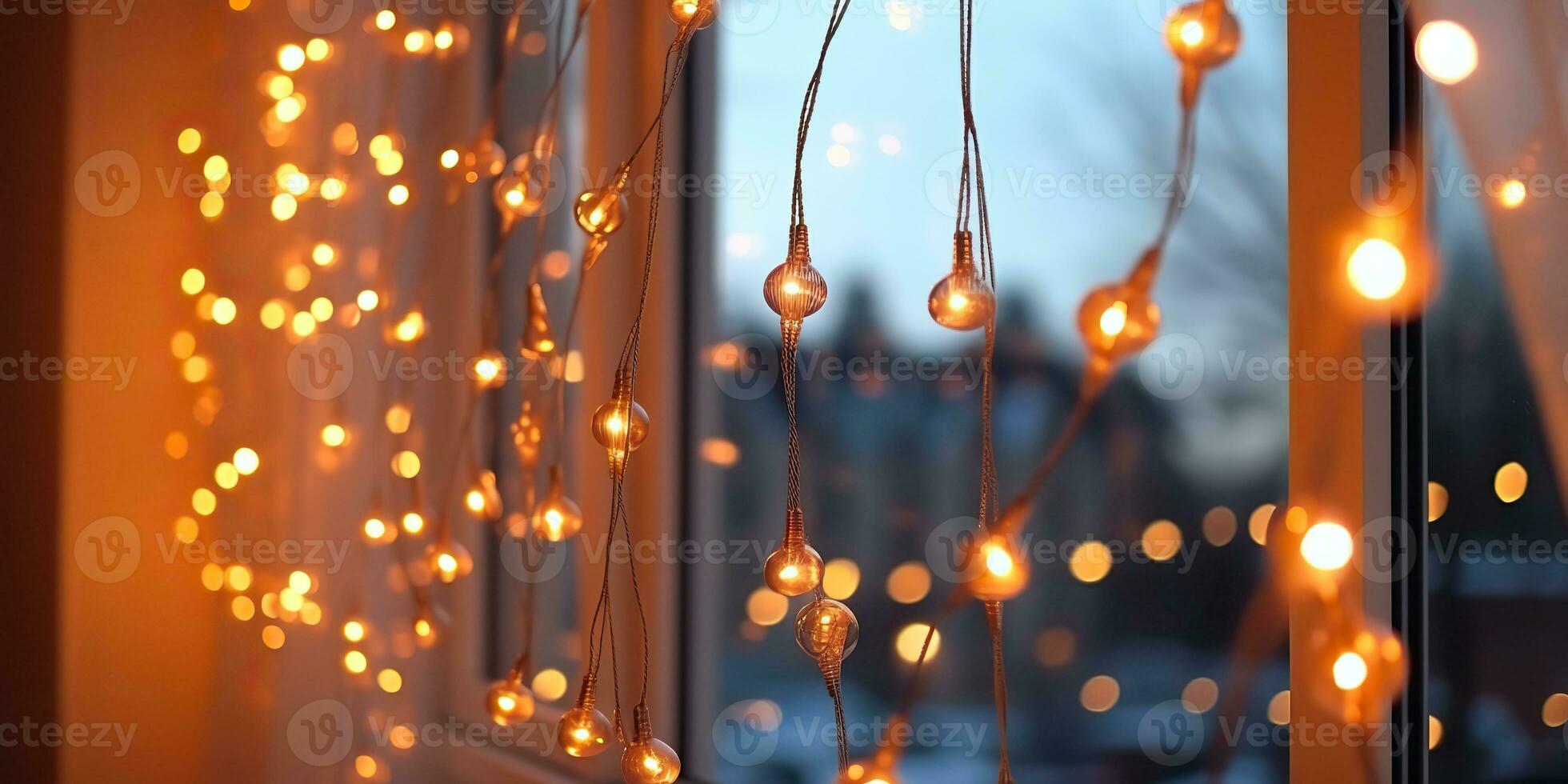 ai gegenereerd. ai generatief. vrolijk Kerstmis nieuw jaar Kerstmis vakantie viering ligh ballen decoratie gloeiend slinger achtergrond. grafisch kunst foto