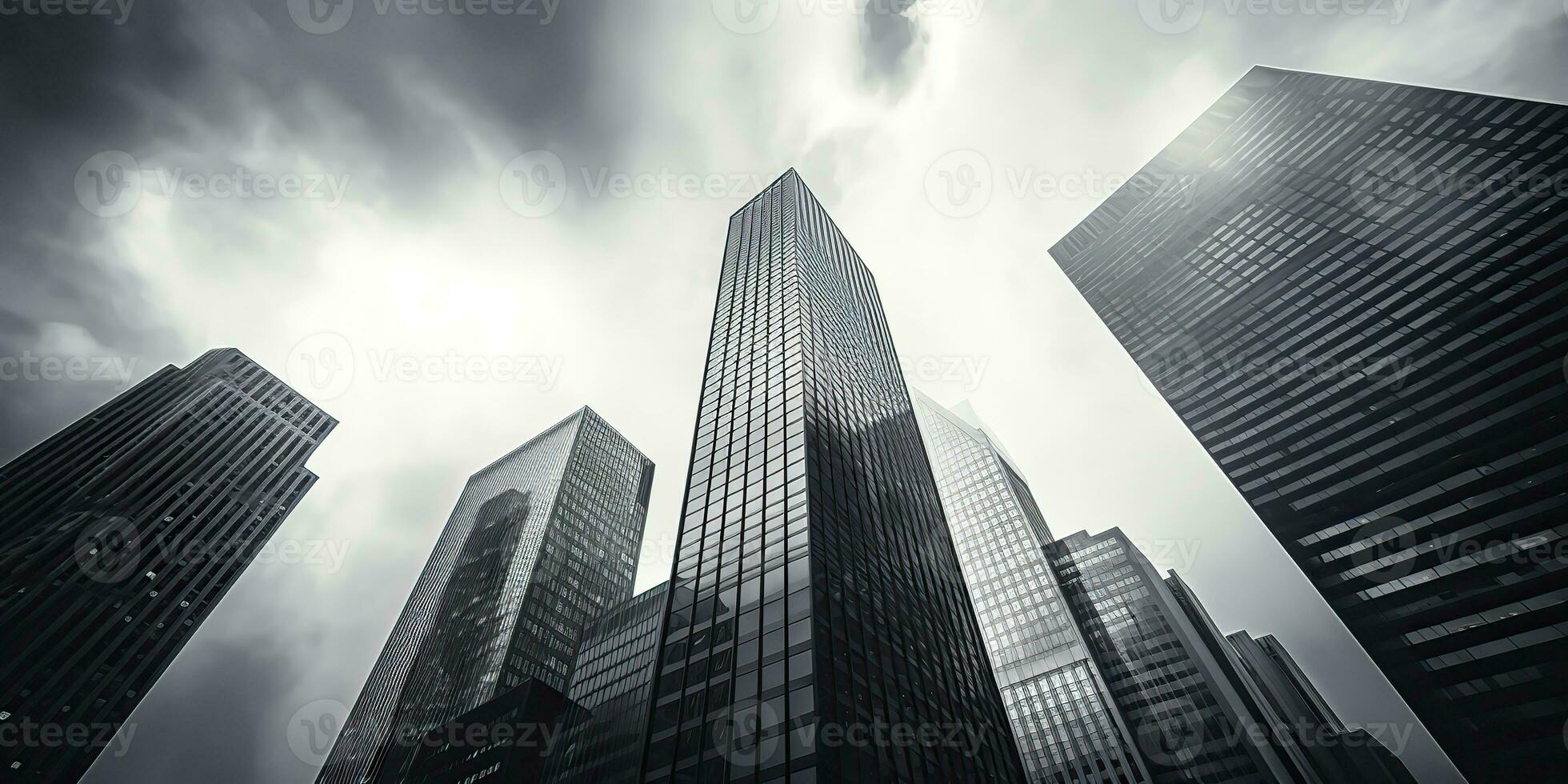 ai gegenereerd. ai generatief. bedrijf centrum stad stad- witn veel wolkenkrabbers vis oog visie achtergrond. grafisch kunst foto