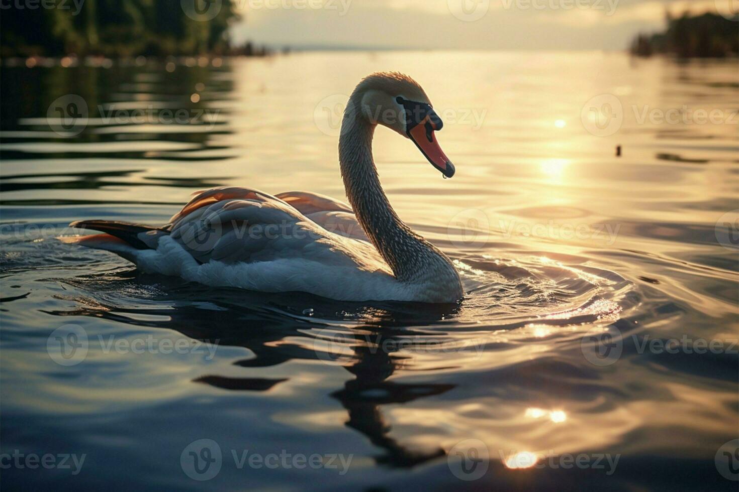 een rood snavel zwaan elegant zwemmen in de rustig vijver wateren ai gegenereerd foto