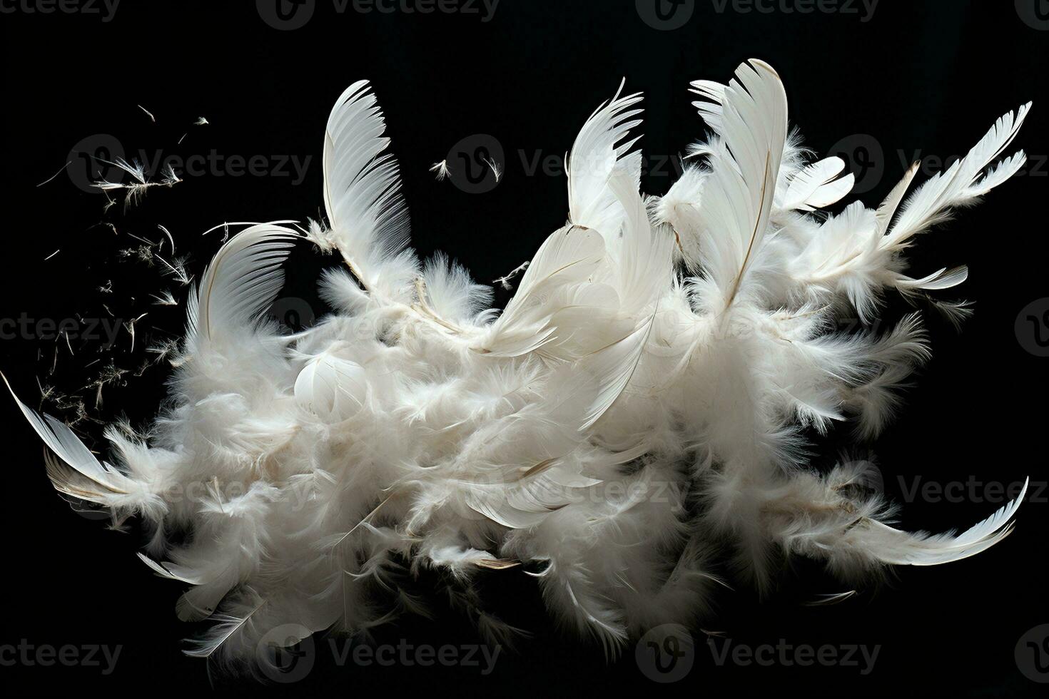 wit veren drijvend in de lucht. generatief door ai foto