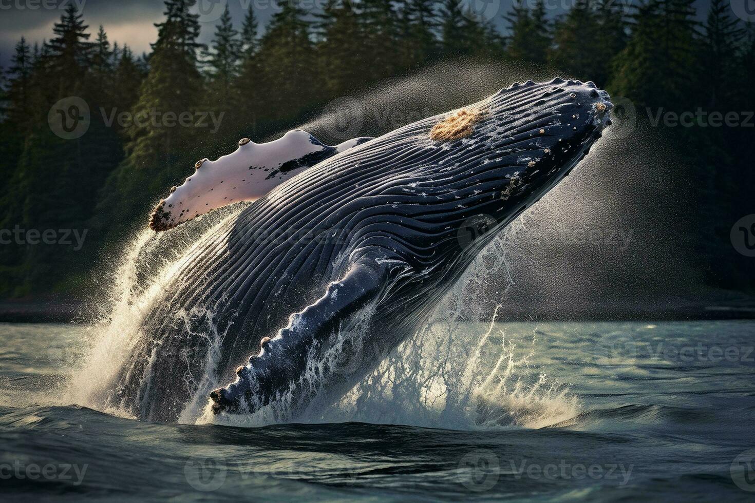 gebochelde walvis springt uit van de water. generatief door ai foto