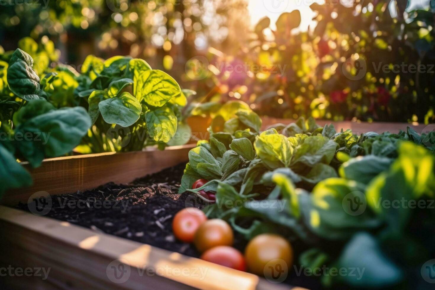 verheven bed tuinen voor groeit groenten of composteren. generatief ai foto