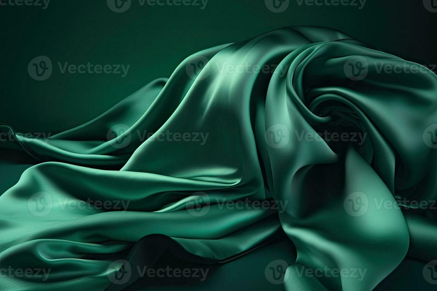 abstract groen glad zijde achtergrond. satijn elegant luxe kleding stof. mooi zacht vouwen Aan de oppervlakte van de kleding stof. generatief ai foto