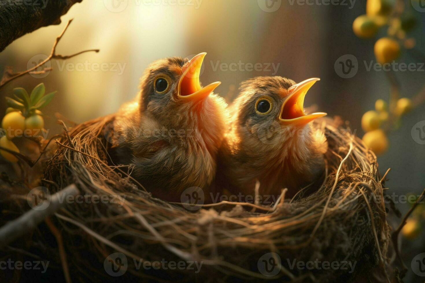 baby vogelstand in de nest Aan natuur achtergrond. ai gegenereerd. pro beeld foto