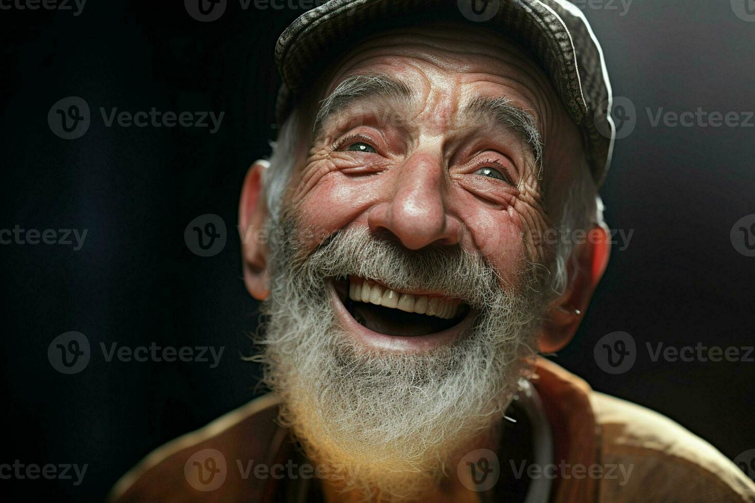 detailopname portret van een gelukkig senior Mens met wit baard. ai gegenereerd pro foto