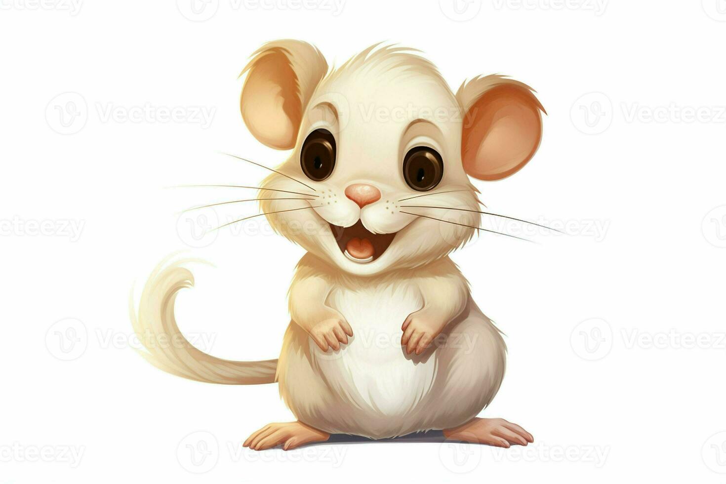 illustratie van een schattig tekenfilm muis zittend Aan een wit achtergrond. ai gegenereerd pro foto