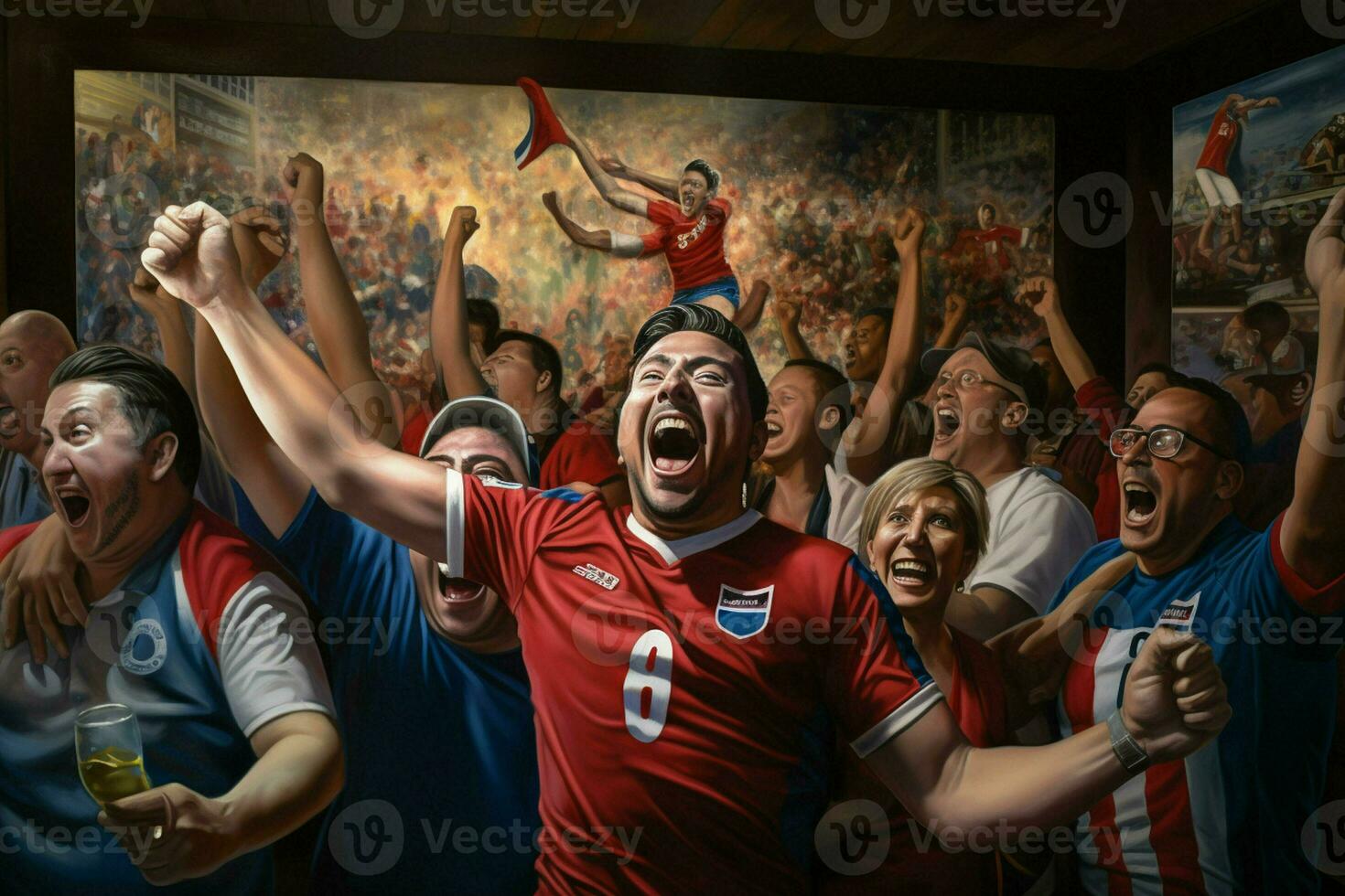 opgewonden costarica Amerikaans voetbal fans juichen voor hun team gedurende een spel Bij stadion. ai gegenereerd pro foto