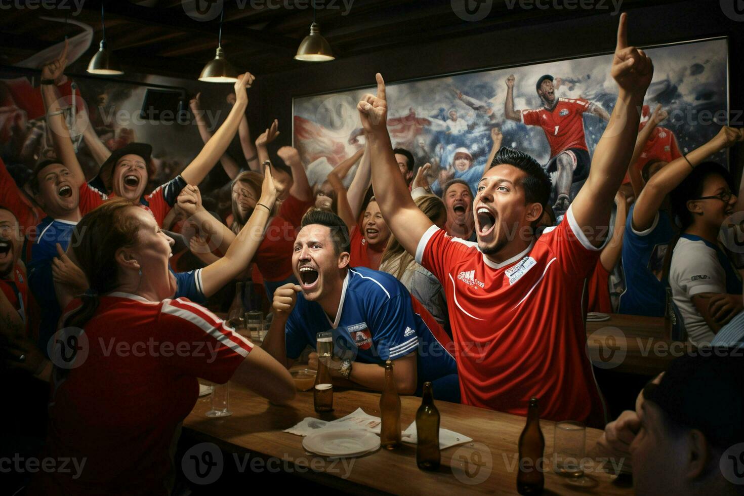 opgewonden costarica Amerikaans voetbal fans juichen voor hun team gedurende een spel Bij stadion. ai gegenereerd pro foto