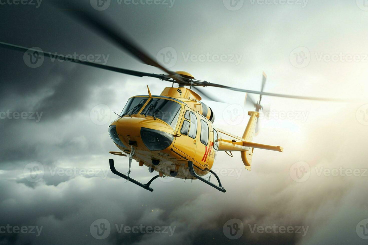 helikopter in vlucht over- de bergen. 3d weergave. ai gegenereerd pro foto